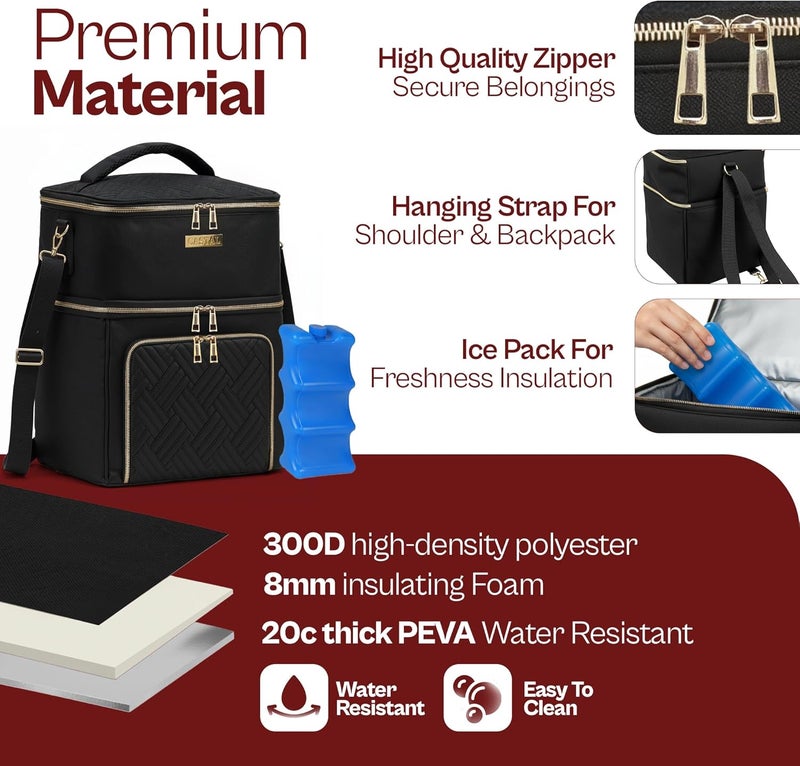 Castal Breast Pump Bag Spectra S1 S2–Insulated Spectra Pump Bag, Breastmilk Cooler Bag with Ice Pack–Leak-Proof Double Layer Breast Pump Travel Bag Holds 6 Milk Bottles with Elastic Strap–Black - Image 3